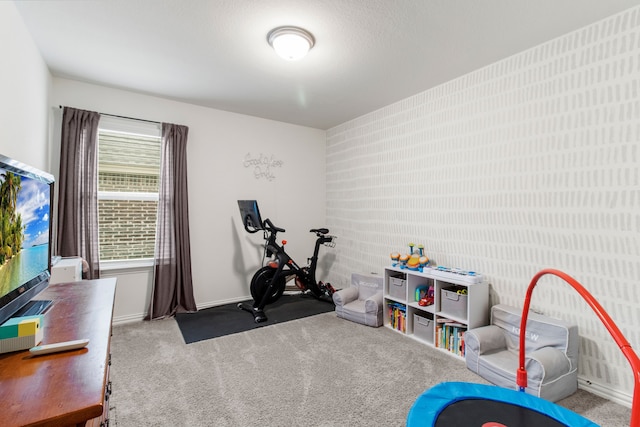 exercise room featuring carpet flooring