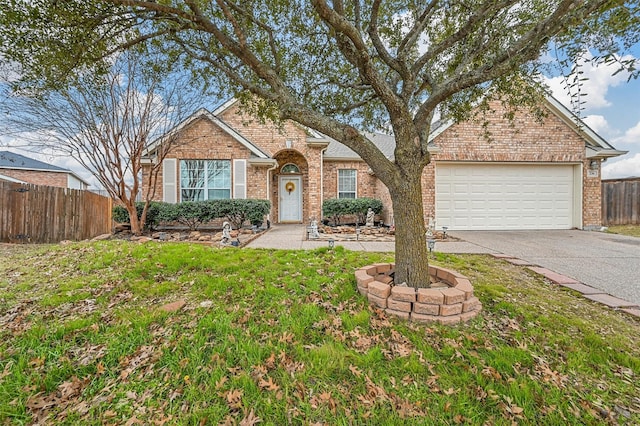 single story home with a garage and a front yard