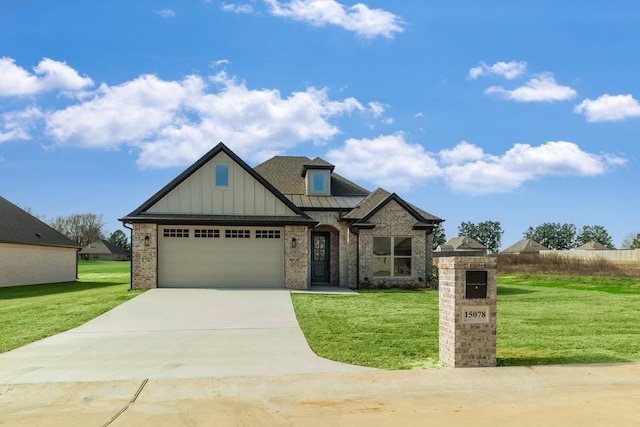 craftsman-style home with a garage and a front lawn