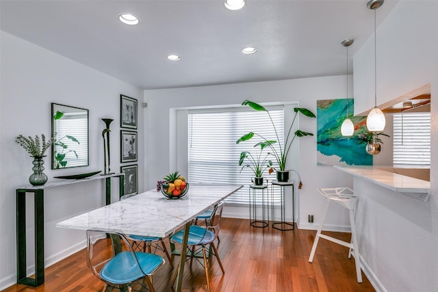 dining space featuring dark wood-type flooring