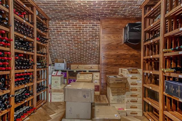 wine cellar with brick ceiling and brick wall