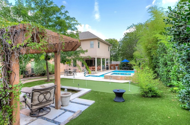 view of pool with a patio and a pergola