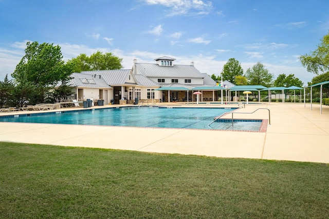 view of pool with a gazebo, a yard, and a patio area