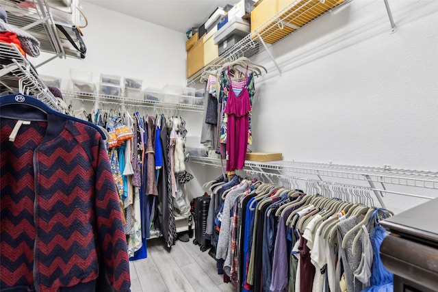 spacious closet with light hardwood / wood-style flooring