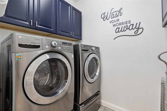 laundry room with cabinets and washer and clothes dryer