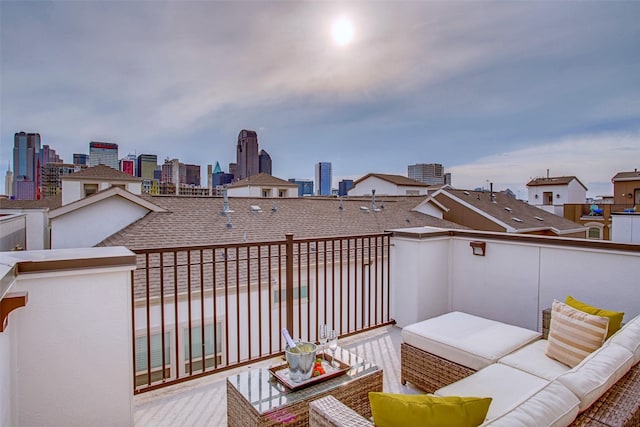 wooden deck with outdoor lounge area and central AC unit