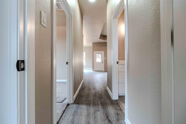 hallway with hardwood / wood-style flooring