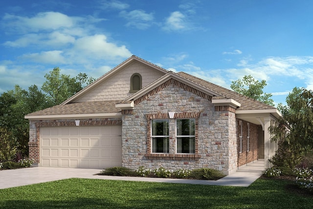 view of front facade featuring a garage and a front lawn