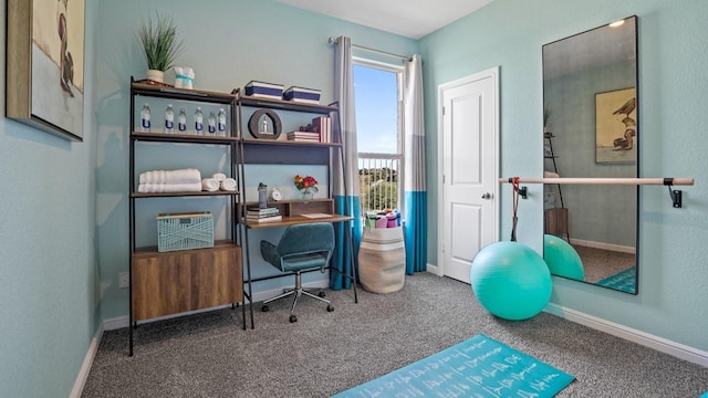 view of carpeted home office