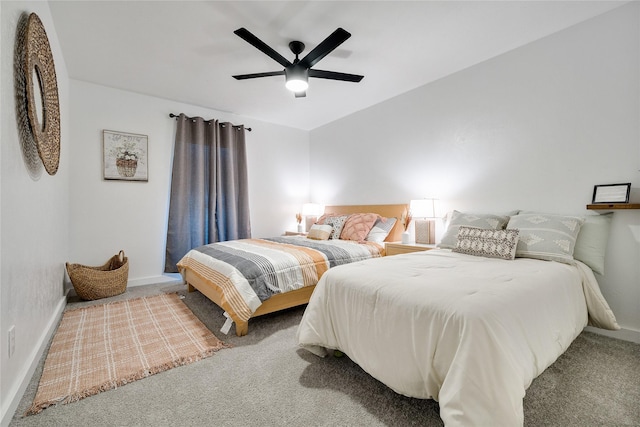 bedroom with carpet flooring and ceiling fan