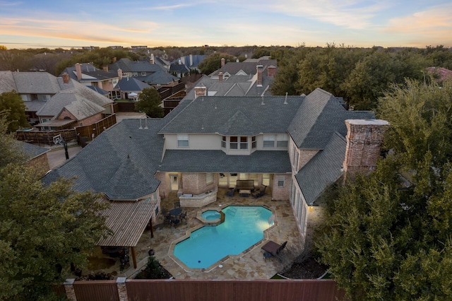 view of aerial view at dusk