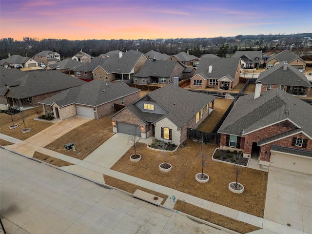 view of aerial view at dusk