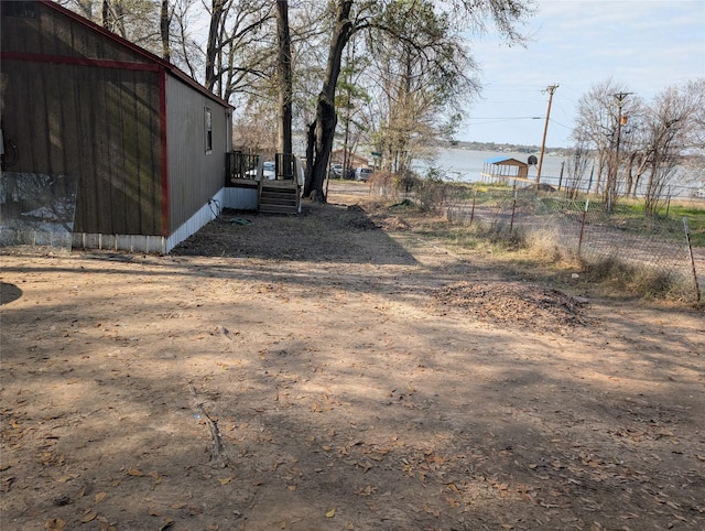 view of yard with a water view