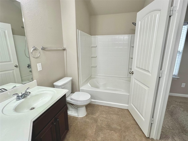 full bathroom featuring vanity, toilet, and  shower combination