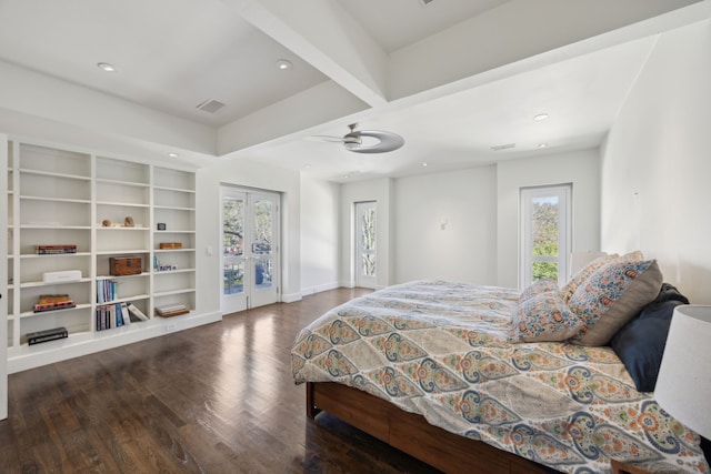 bedroom featuring hardwood / wood-style flooring and french doors