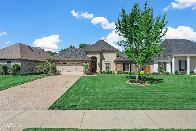 view of front of home featuring a garage and a front lawn