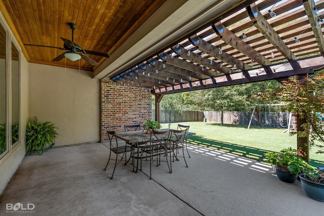 view of patio / terrace with a playground and a pergola