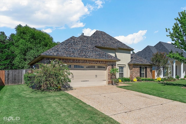 view of front facade with a garage and a front lawn