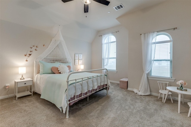 bedroom with ceiling fan and carpet flooring