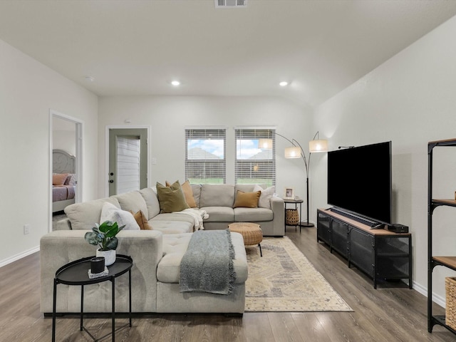 living room with hardwood / wood-style flooring