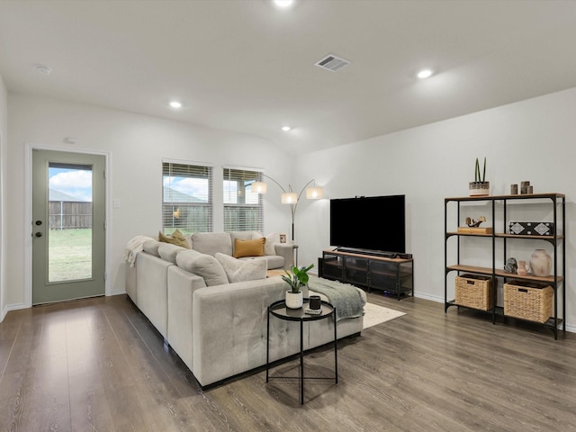 living room featuring dark hardwood / wood-style floors