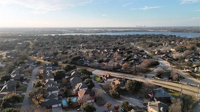 aerial view featuring a water view and a residential view