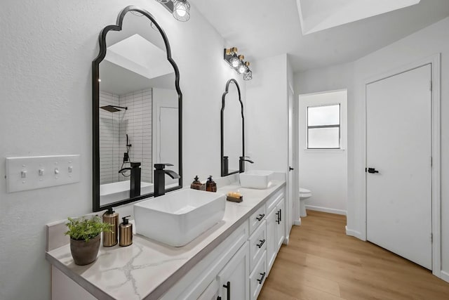 bathroom with vanity, hardwood / wood-style floors, and toilet