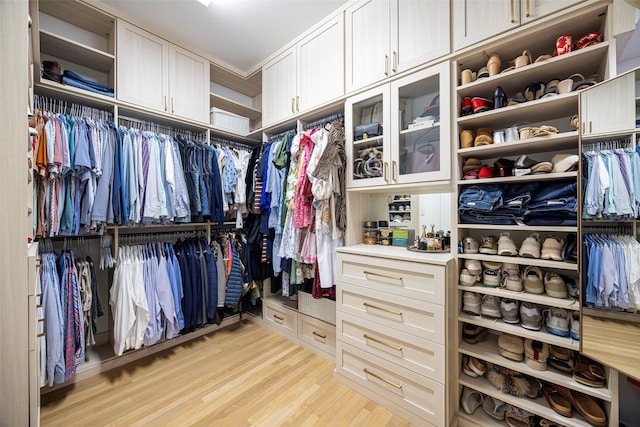 walk in closet featuring light hardwood / wood-style flooring