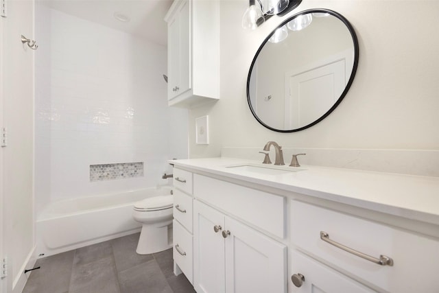 full bathroom with vanity, tile patterned flooring, tub / shower combination, and toilet