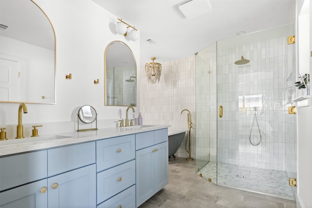 bathroom with vanity and walk in shower