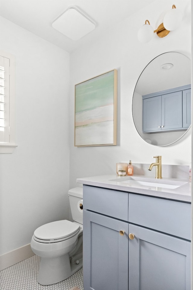 bathroom with tile patterned floors, toilet, and vanity