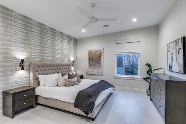 bedroom featuring ceiling fan