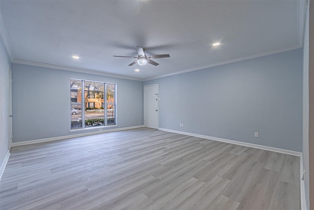 6004 E University Blvd Unit 131, Dallas, TX 75206 - empty room with crown molding, a ceiling fan, baseboards, and light wood-type flooring