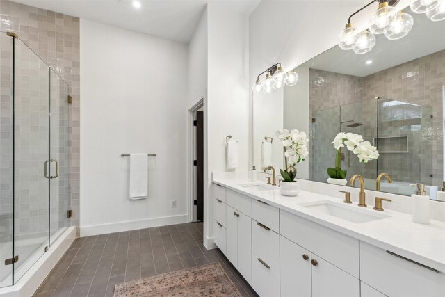 full bath featuring baseboards, a soaking tub, tile patterned flooring, and a stall shower