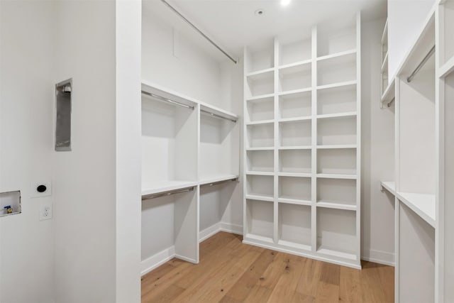 walk in closet with light wood-type flooring