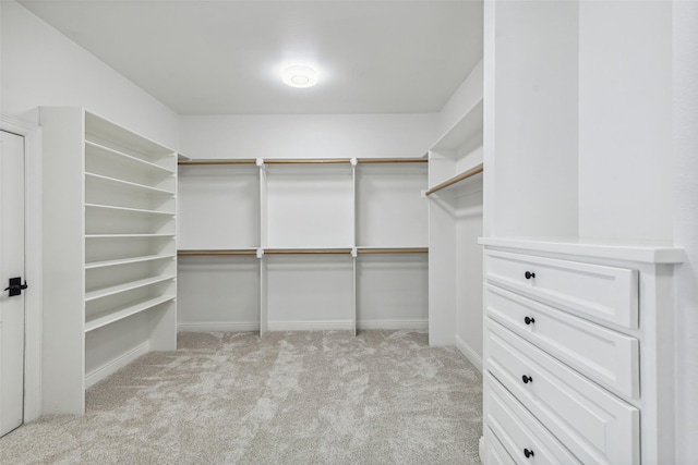 walk in closet with light colored carpet