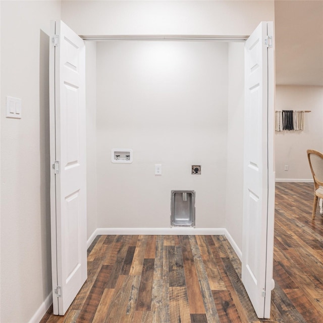 washroom featuring hookup for a washing machine, hookup for an electric dryer, and dark hardwood / wood-style flooring