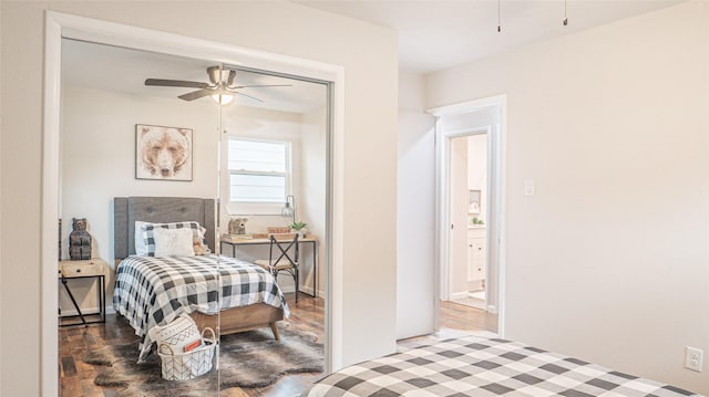 bedroom featuring ceiling fan