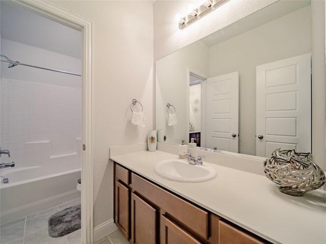 bathroom with tile patterned flooring, vanity, and tub / shower combination