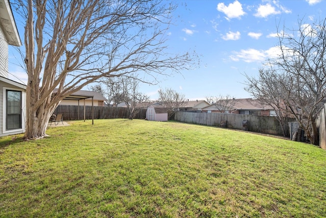 view of yard featuring a storage unit