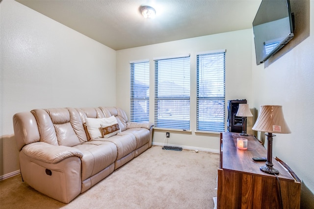 living room featuring baseboards and carpet