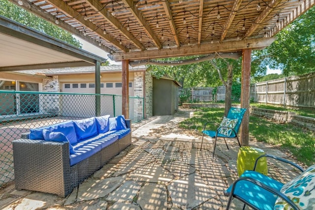 view of patio / terrace with a fenced backyard and outdoor lounge area