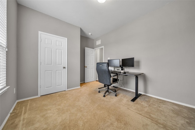 view of carpeted home office