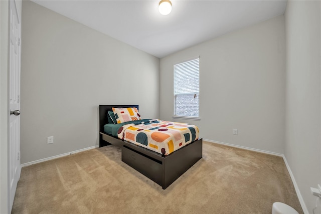 bedroom with light colored carpet