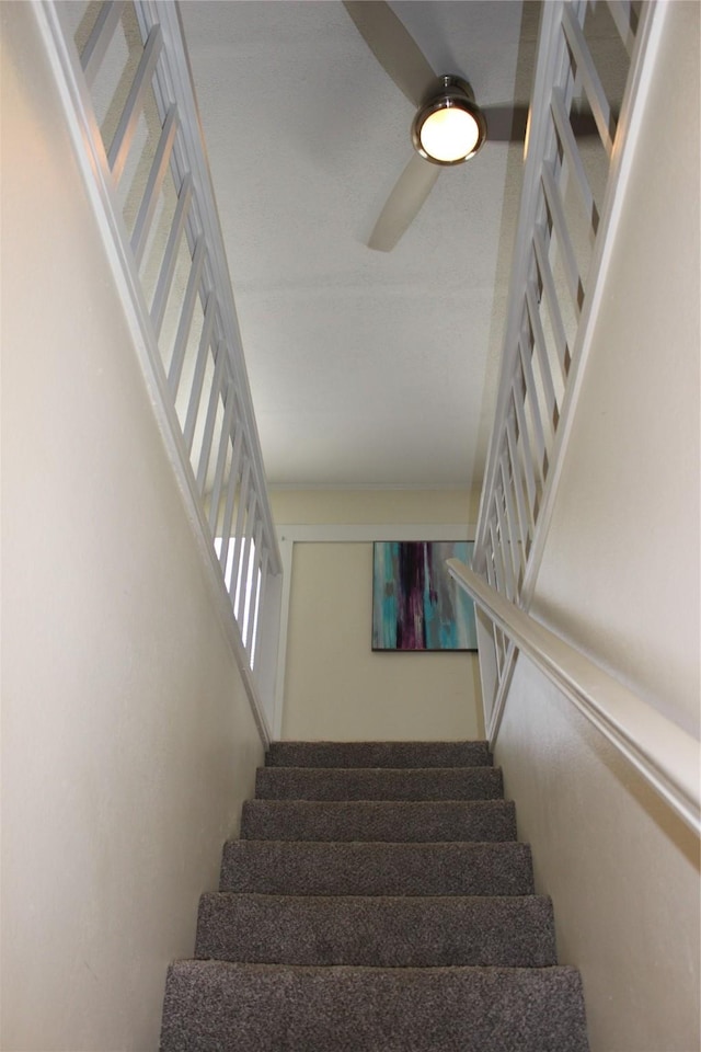 stairs with ceiling fan