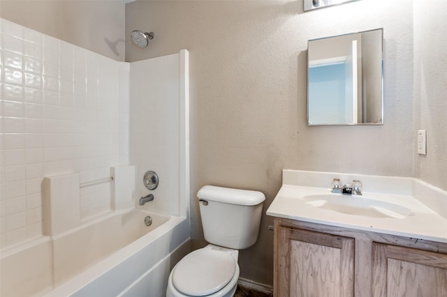 full bathroom with vanity, bathtub / shower combination, and toilet