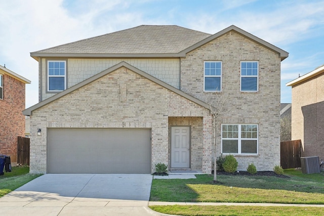 view of front of home featuring central AC and a front lawn