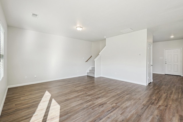 unfurnished living room featuring dark hardwood / wood-style flooring