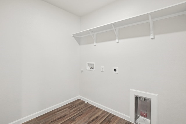 laundry room featuring gas dryer hookup, hookup for a washing machine, dark hardwood / wood-style floors, and hookup for an electric dryer