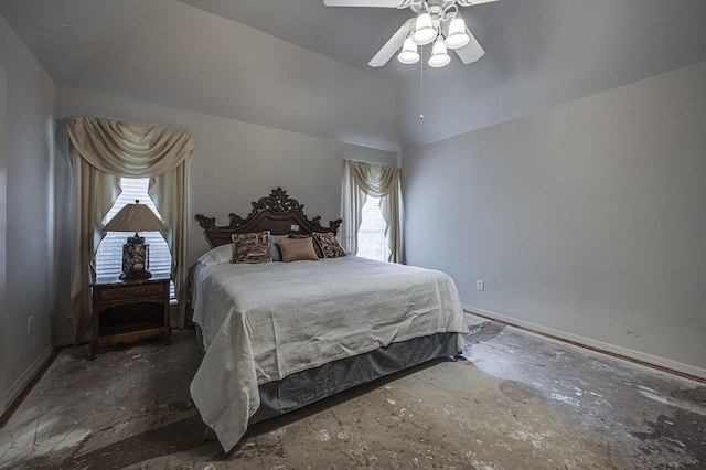 bedroom with vaulted ceiling and ceiling fan